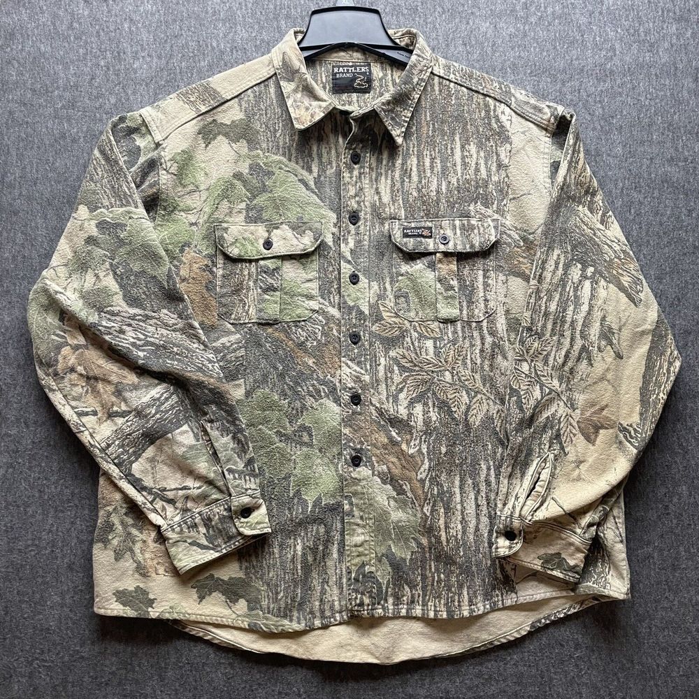 Vtg Rattlers Brand Realtree Camo Size XL Heavy Chamois Hunting Shirt Made usa